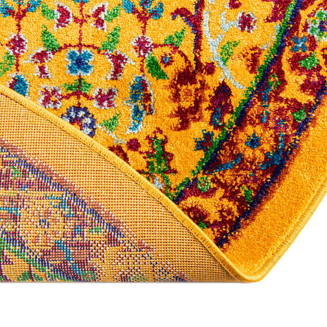 Yellow 5' 3 x 5' 3 Calypso Round Area Rug 100% Polypropylene With Cotton Backing Colorful Vivid Traditional Design Carpet for Living Office Dining Rooms for Sale at Rug Engine