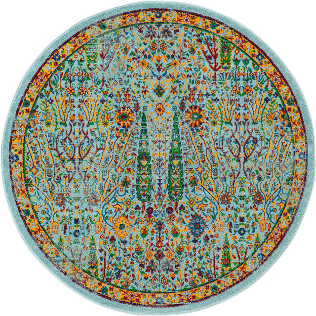 Aqua 5' 3 x 5' 3 Calypso Round Area Rug 100% Polypropylene With Cotton Backing Colorful Vivid Traditional Design Carpet for Living Office Dining Rooms for Sale at Rug Engine