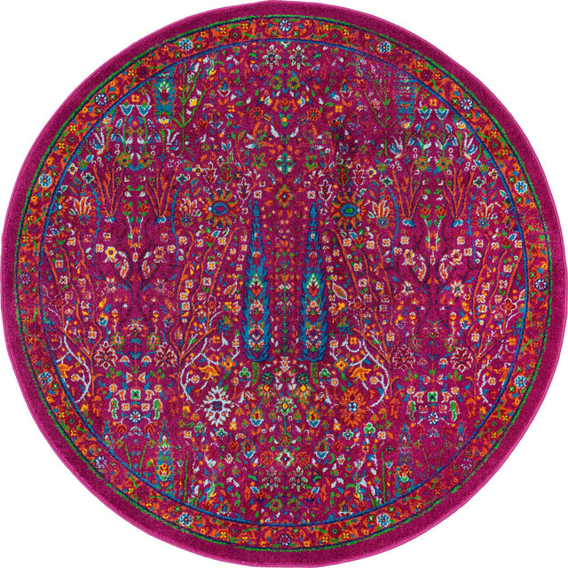 Pink 5' 3 x 5' 3 Calypso Round Area Rug 100% Polypropylene With Cotton Backing Colorful Vivid Traditional Design Carpet for Living Office Dining Rooms for Sale at Rug Engine