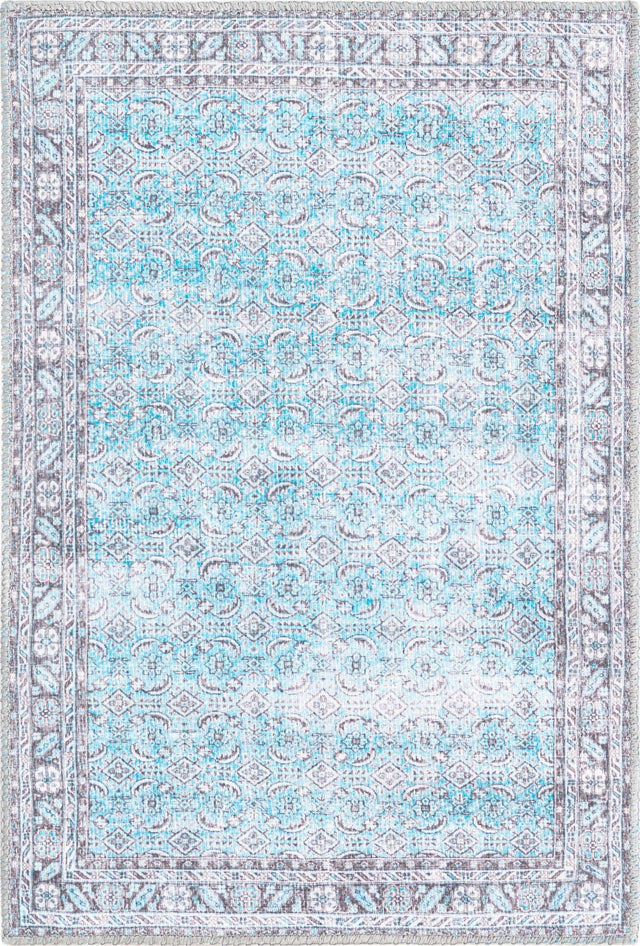 Washable Blue 2' x 3' Timeless Washable Rectangle Area Rug Easy to Clean Stain Resistant & Durable Traditional Classic Vintage Design Carpet for Sale at Rug Engine