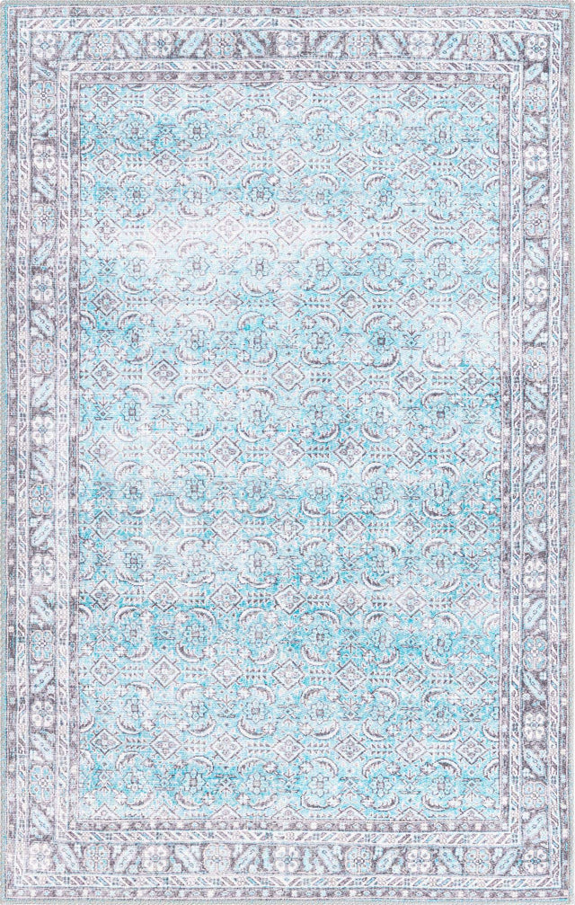 Washable Blue 3' 6 x 5' 6 Timeless Rectangle Area Rug Easy to Clean Stain Resistant & Durable Traditional Classic Vintage Design Carpet for Sale at Rug Engine
