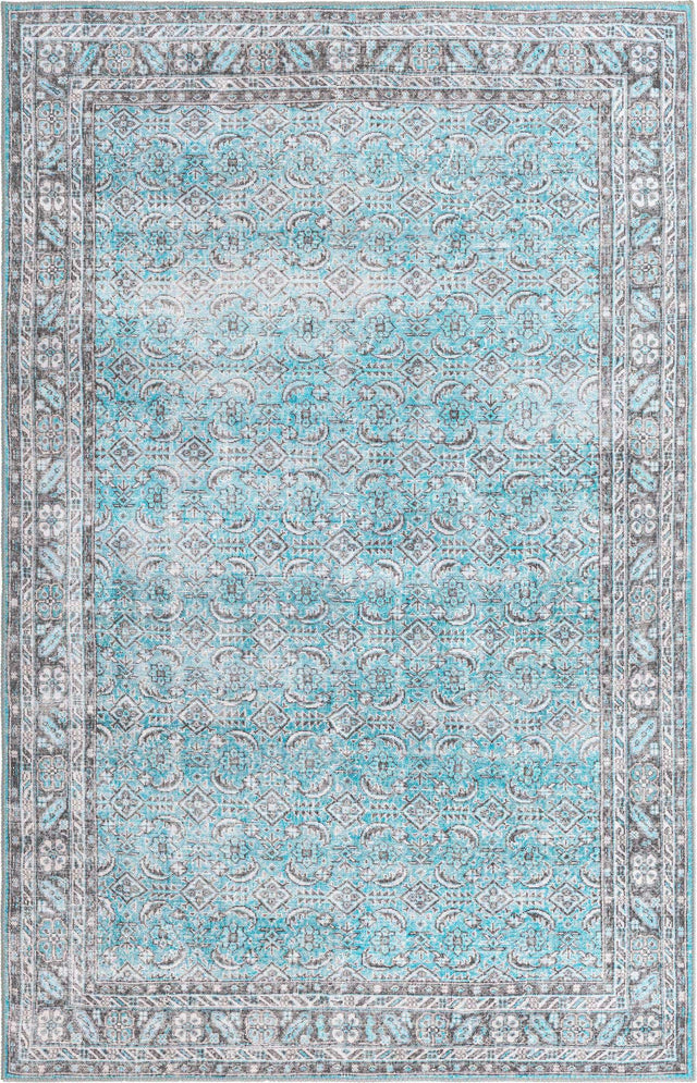 Washable Blue 5' x 8' Timeless Rectangle Area Rug Easy to Clean Stain Resistant & Durable Traditional Classic Vintage Design Carpet for Sale at Rug Engine