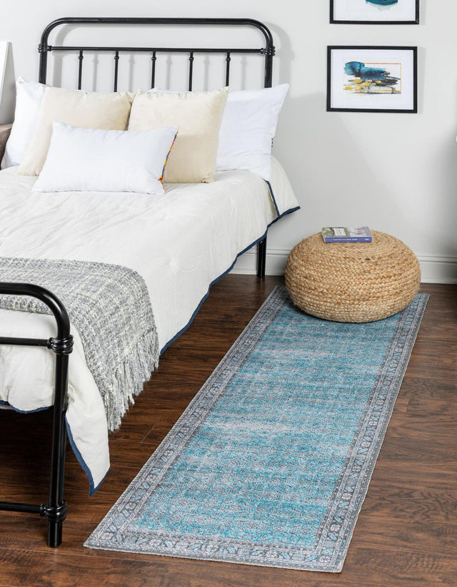 Washable Blue 2' x 6' Timeless Runner Area Rug Easy to Clean Stain Resistant & Durable Traditional Classic Vintage Design Carpet for Sale at Rug Engine