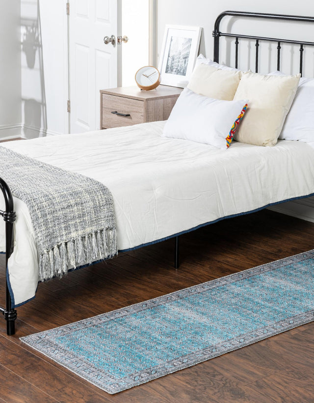Washable Blue 2' x 6' Timeless Runner Area Rug Easy to Clean Stain Resistant & Durable Traditional Classic Vintage Design Carpet for Sale at Rug Engine