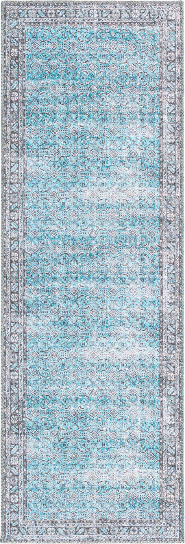 Washable Blue 2' x 6' Timeless Runner Area Rug Easy to Clean Stain Resistant & Durable Traditional Classic Vintage Design Carpet for Sale at Rug Engine