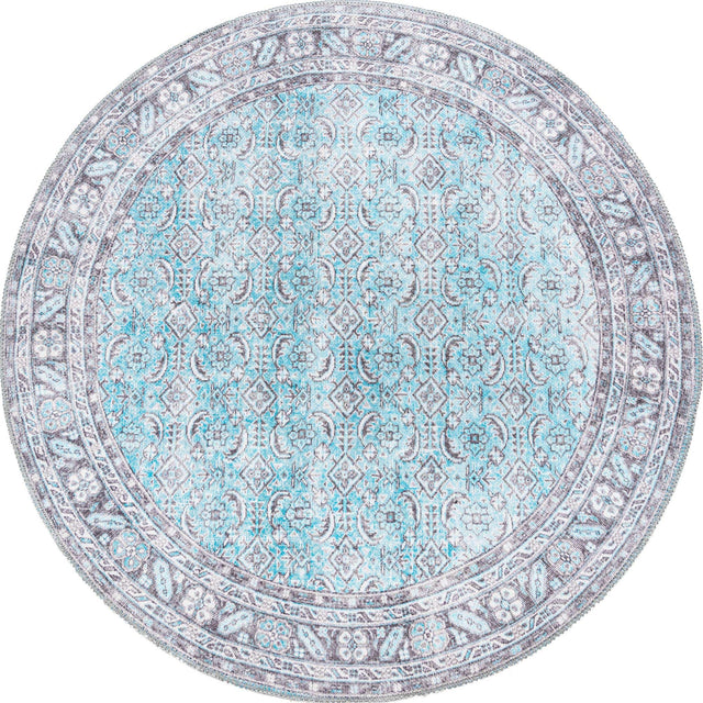 Washable Blue 3' 6 x 3' 6 Timeless Round Area Rug Easy to Clean Stain Resistant & Durable Traditional Classic Vintage Design Carpet for Sale at Rug Engine