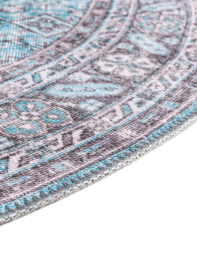 Washable Blue 3' 6 x 3' 6 Timeless Round Area Rug Easy to Clean Stain Resistant & Durable Traditional Classic Vintage Design Carpet for Sale at Rug Engine