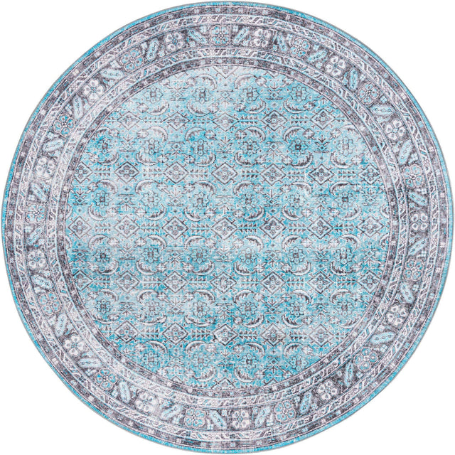 Washable Blue 7' 7 x 7' 7 Timeless Round Area Rug Easy to Clean Stain Resistant & Durable Traditional Classic Vintage Design Carpet for Sale at Rug Engine