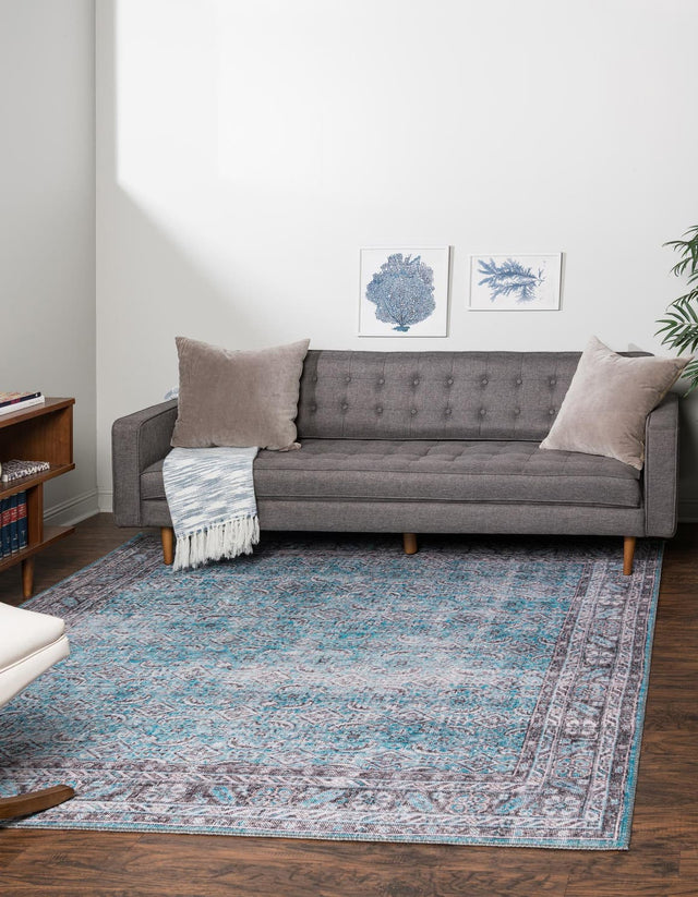 Washable Blue 7' 6 x 7' 6 Timeless Square Area Rug Easy to Clean Stain Resistant & Durable Traditional Classic Vintage Design Carpet for Sale at Rug Engine