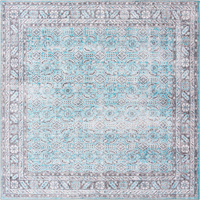 Washable Blue 7' 6 x 7' 6 Timeless Square Area Rug Easy to Clean Stain Resistant & Durable Traditional Classic Vintage Design Carpet for Sale at Rug Engine