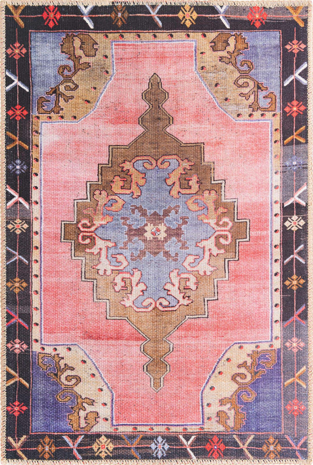 Washable Pink 2' x 3' Timeless Rectangle Area Rug Easy to Clean Stain Resistant & Durable Traditional Classic Vintage Design Carpet for Sale at Rug Engine
