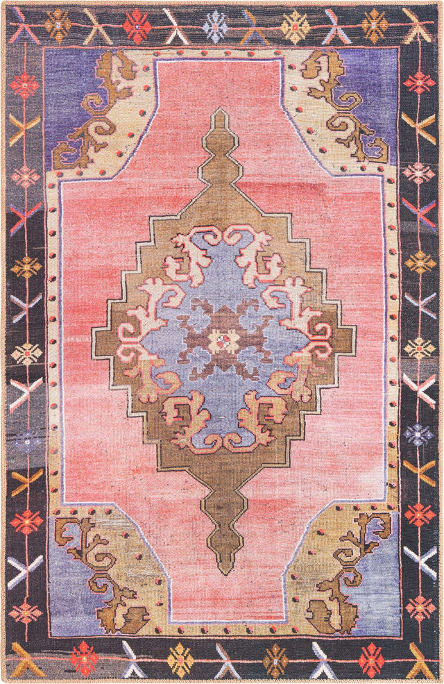 Washable Pink 3' 6 x 5' 6 Timeless Rectangle Area Rug Easy to Clean Stain Resistant & Durable Traditional Classic Vintage Design Carpet for Sale at Rug Engine