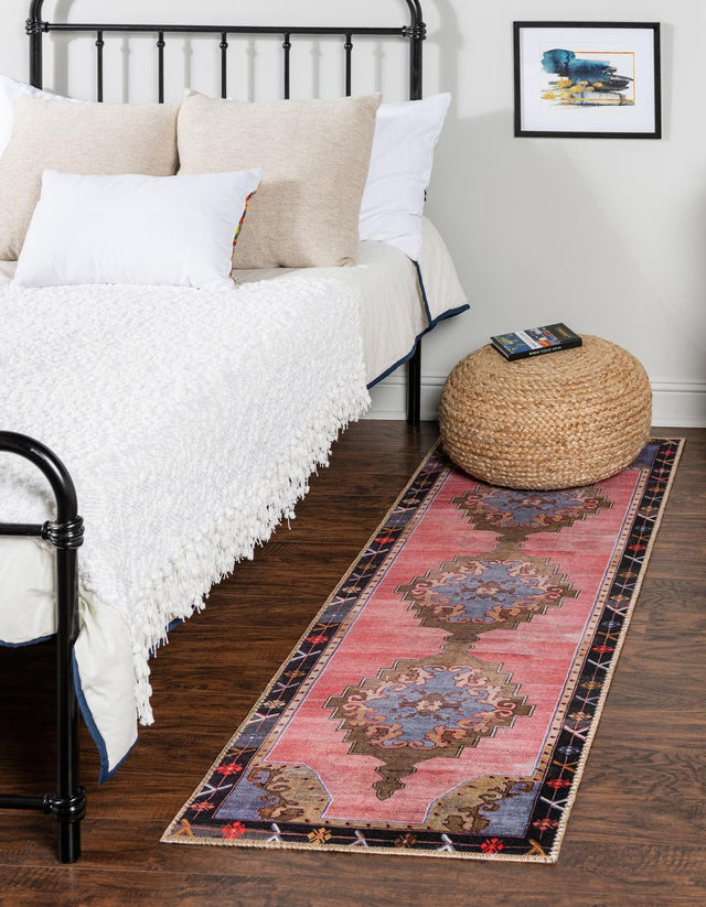 Washable Pink 2' 6 x 12' Timeless Runner Area Rug Easy to Clean Stain Resistant & Durable Traditional Classic Vintage Design Carpet for Sale at Rug Engine