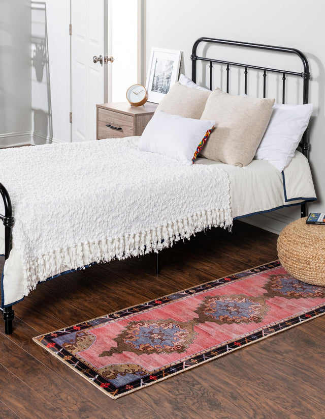 Washable Pink 2' x 6' Timeless Runner Area Rug Easy to Clean Stain Resistant & Durable Traditional Classic Vintage Design Carpet for Sale at Rug Engine