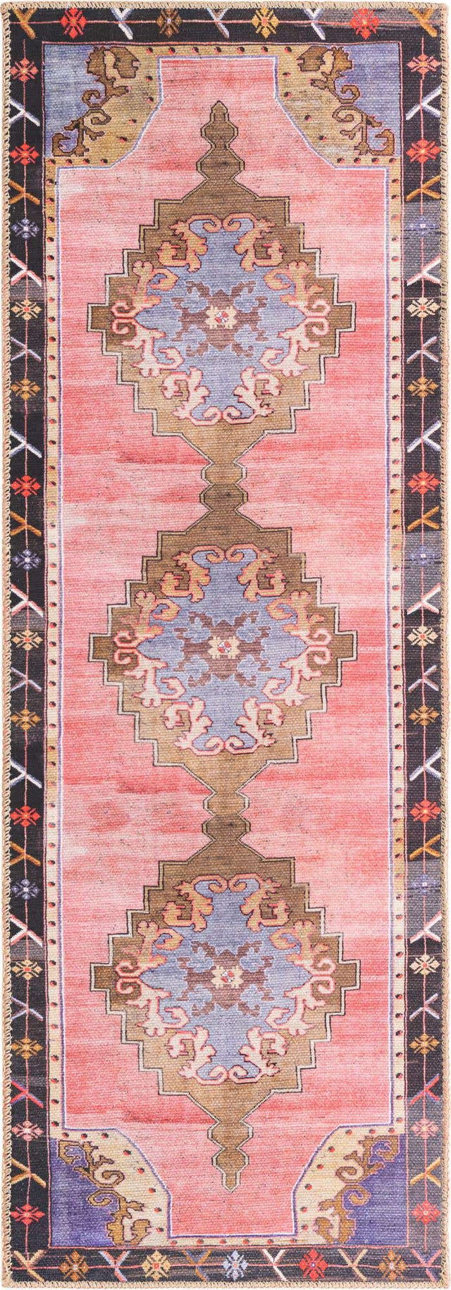 Washable Pink 2' x 6' Timeless Runner Area Rug Easy to Clean Stain Resistant & Durable Traditional Classic Vintage Design Carpet for Sale at Rug Engine
