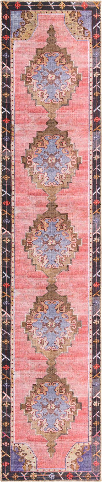 Washable Pink 2' 6 x 12' Timeless Runner Area Rug Easy to Clean Stain Resistant & Durable Traditional Classic Vintage Design Carpet for Sale at Rug Engine