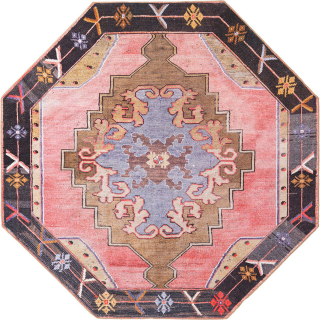 Washable Pink 7' 6 x 7' 6 Timeless Octagon Area Rug Easy to Clean Stain Resistant & Durable Traditional Classic Vintage Design Carpet for Sale at Rug Engine