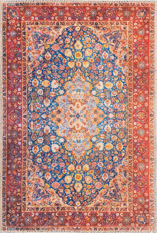 Washable Navy Blue 2' x 3' Timeless Rectangle Area Rug Easy to Clean Stain Resistant & Durable Traditional Classic Vintage Design Carpet for Sale at Rug Engine