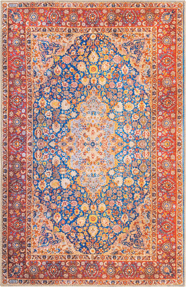 Washable Navy Blue 3' 6 x 5' 6 Timeless Rectangle Area Rug Easy to Clean Stain Resistant & Durable Traditional Classic Vintage Design Carpet for Sale at Rug Engine