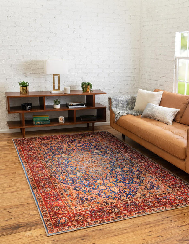 Washable Navy Blue 7' 6 x 10' 6 Timeless Rectangle Area Rug Easy to Clean Stain Resistant & Durable Traditional Classic Vintage Design Carpet for Sale at Rug Engine