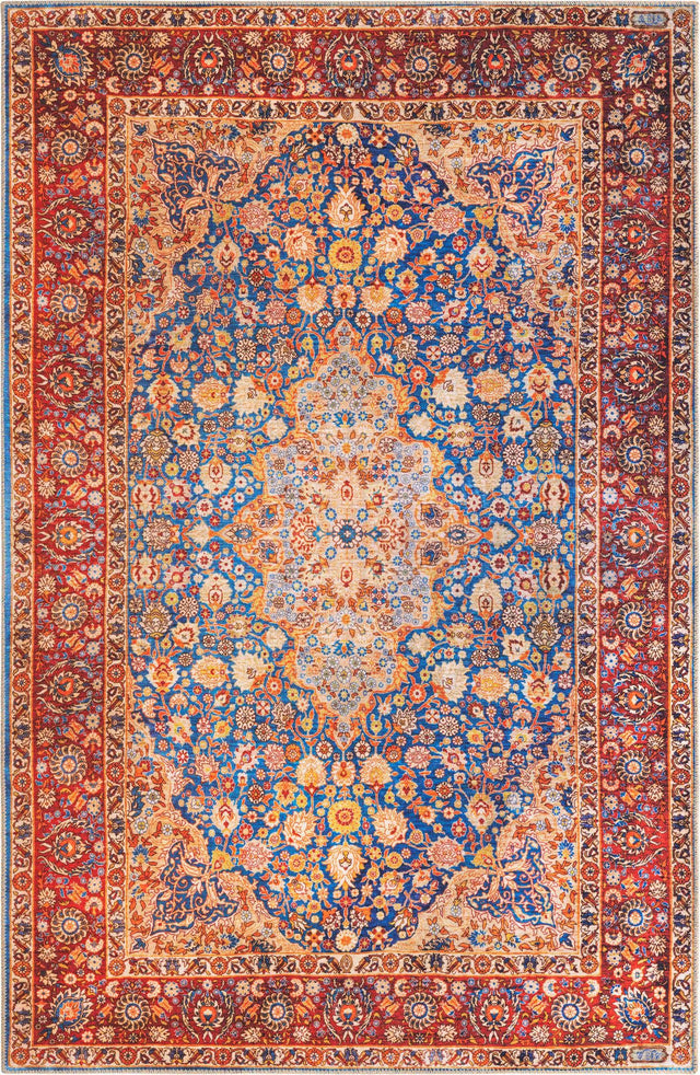 Washable Navy Blue 5' x 8' Timeless Rectangle Area Rug Easy to Clean Stain Resistant & Durable Traditional Classic Vintage Design Carpet for Sale at Rug Engine