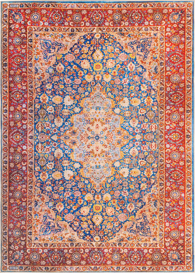 Washable Navy Blue 7' 6 x 10' 6 Timeless Rectangle Area Rug Easy to Clean Stain Resistant & Durable Traditional Classic Vintage Design Carpet for Sale at Rug Engine