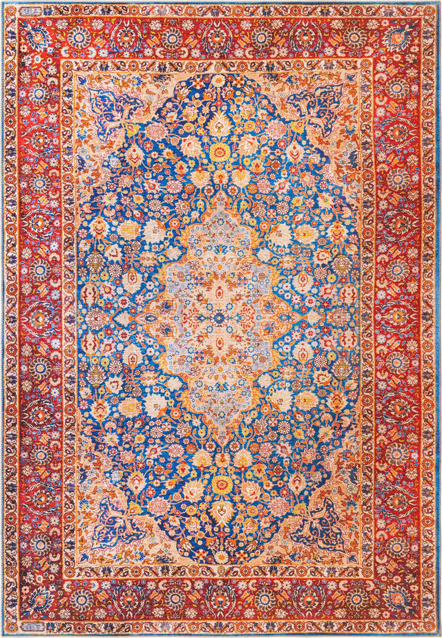 Washable Navy Blue 8' 4 x 12' Timeless Rectangle Area Rug Easy to Clean Stain Resistant & Durable Traditional Classic Vintage Design Carpet for Sale at Rug Engine