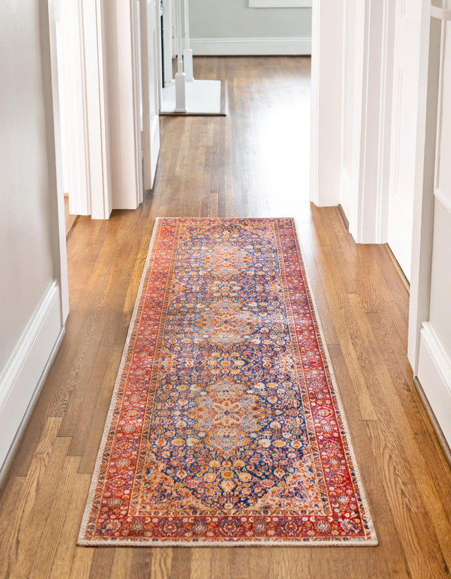 Washable Navy Blue 2' x 6' Timeless Runner Area Rug Easy to Clean Stain Resistant & Durable Traditional Classic Vintage Design Carpet for Sale at Rug Engine