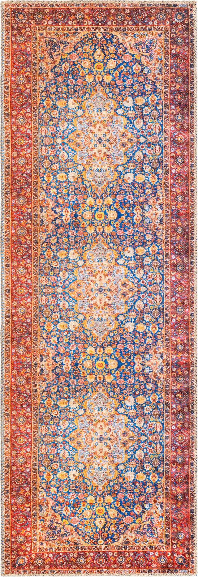 Washable Navy Blue 2' x 6' Timeless Runner Area Rug Easy to Clean Stain Resistant & Durable Traditional Classic Vintage Design Carpet for Sale at Rug Engine