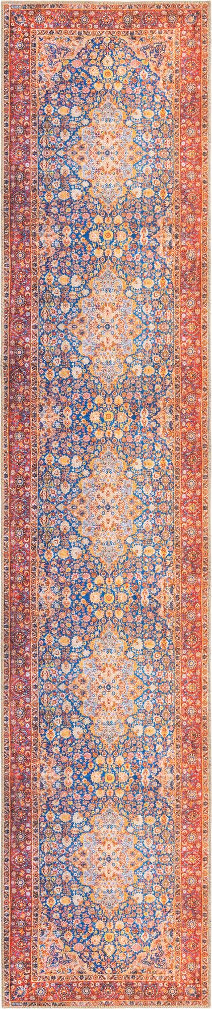 Washable Navy Blue 2' 6 x 12' Timeless Runner Area Rug Easy to Clean Stain Resistant & Durable Traditional Classic Vintage Design Carpet for Sale at Rug Engine