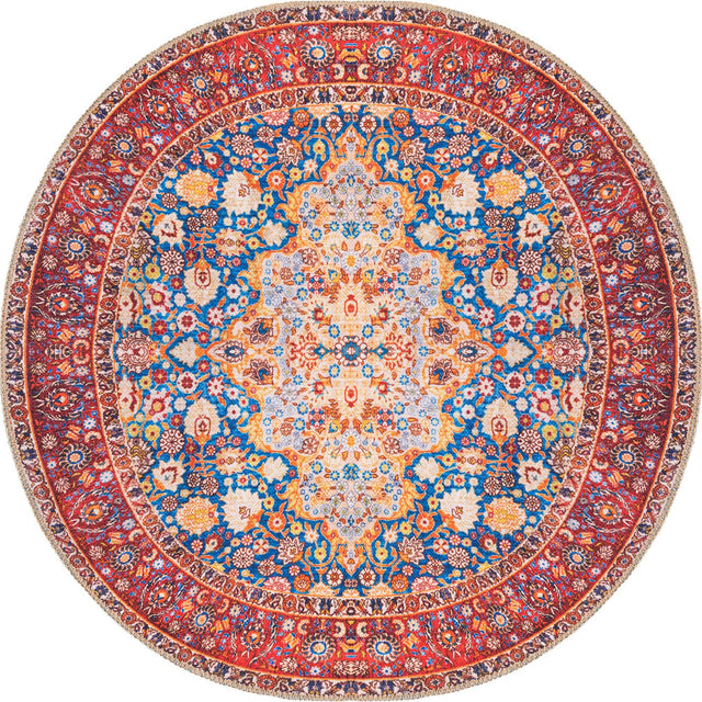 Washable Navy Blue 3' 6 x 3' 6 Timeless Round Area Rug Easy to Clean Stain Resistant & Durable Traditional Classic Vintage Design Carpet for Sale at Rug Engine