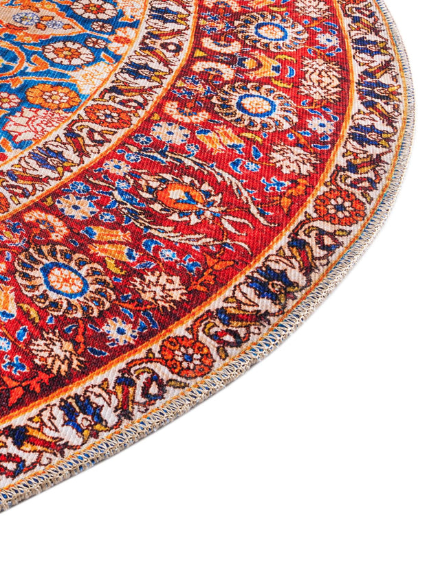 Washable Navy Blue 7' 7 x 7' 7 Timeless Round Area Rug Easy to Clean Stain Resistant & Durable Traditional Classic Vintage Design Carpet for Sale at Rug Engine