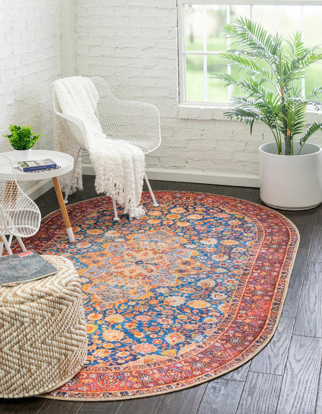 Washable Navy Blue 2' x 3' 1 Timeless Oval Area Rug Easy to Clean Stain Resistant & Durable Traditional Classic Vintage Design Carpet for Sale at Rug Engine