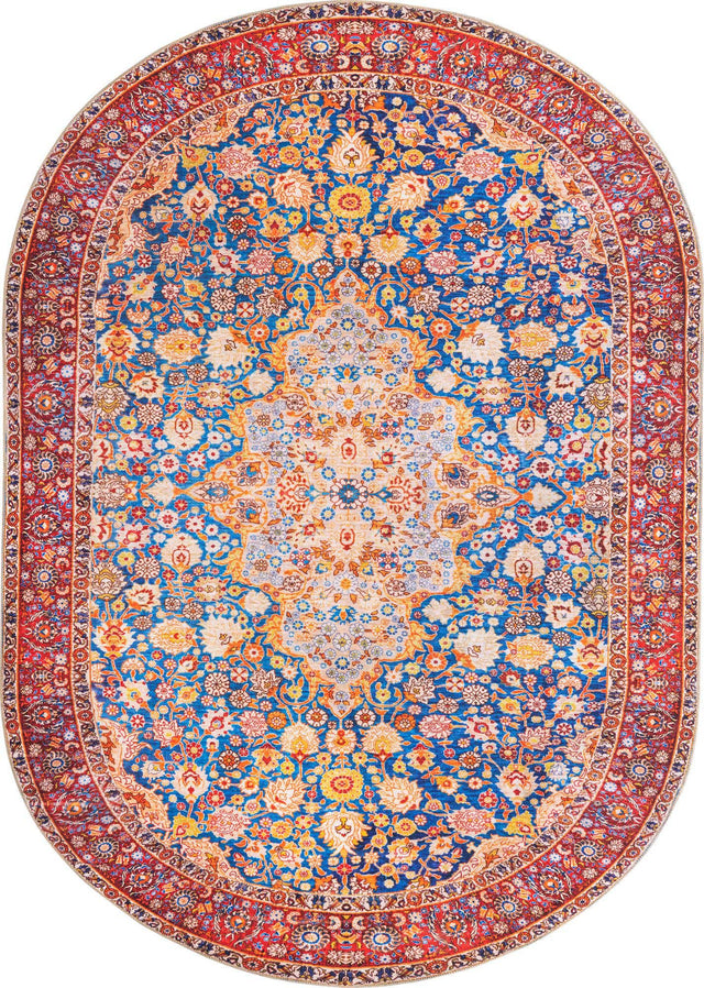 Washable Navy Blue 7' 6 x 10' 6 Timeless Oval Area Rug Easy to Clean Stain Resistant & Durable Traditional Classic Vintage Design Carpet for Sale at Rug Engine