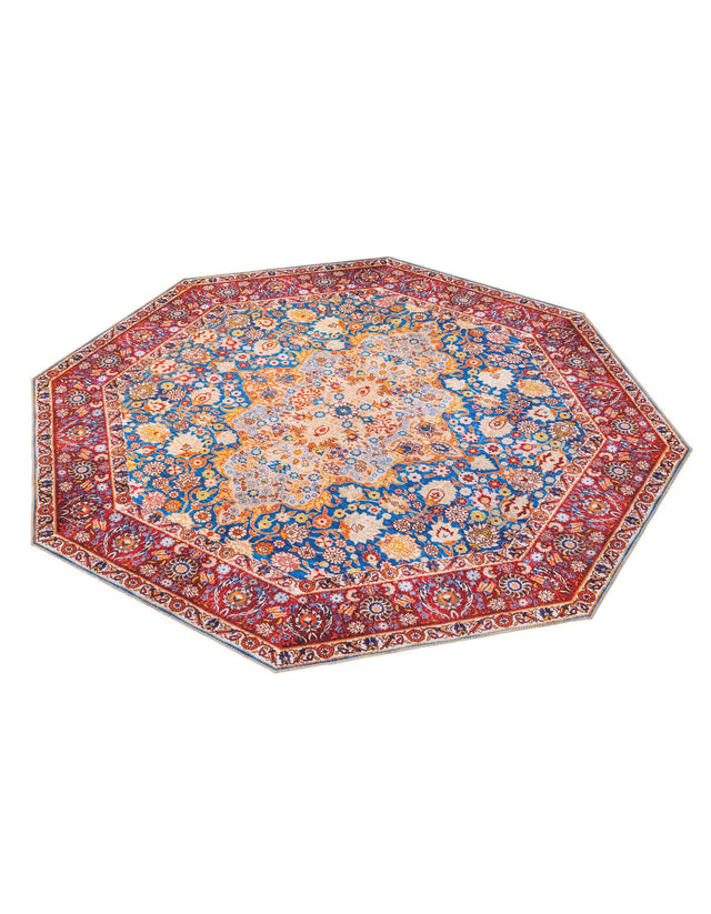 Washable Navy Blue 7' 6 x 7' 6 Timeless Octagon Area Rug Easy to Clean Stain Resistant & Durable Traditional Classic Vintage Design Carpet for Sale at Rug Engine