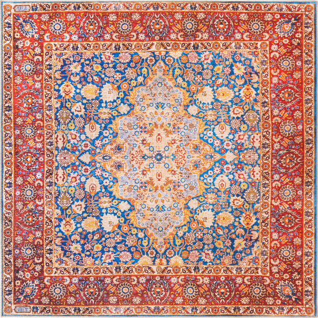 Washable Navy Blue 7' 6 x 7' 6 Timeless Square Area Rug Easy to Clean Stain Resistant & Durable Traditional Classic Vintage Design Carpet for Sale at Rug Engine