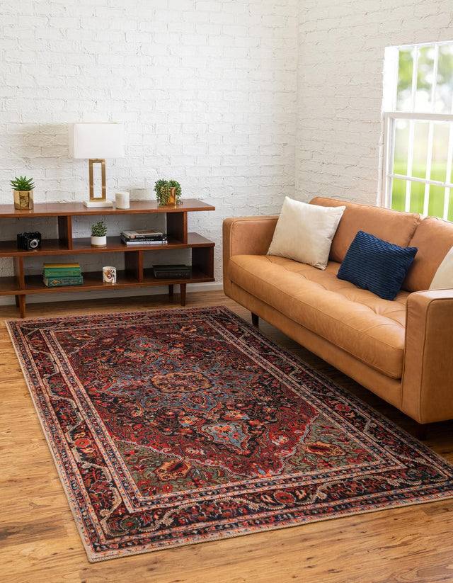 Washable Burgundy 4' 1 x 6' 1 Timeless Rectangle Area Rug Easy to Clean Stain Resistant & Durable Traditional Classic Vintage Design Carpet for Sale at Rug Engine
