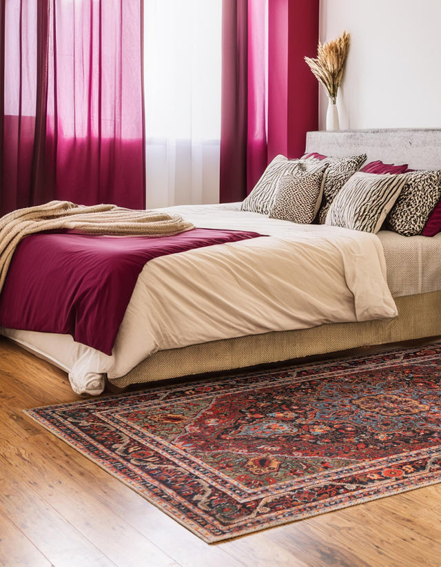 Washable Burgundy 9' x 12' Timeless Rectangle Area Rug Easy to Clean Stain Resistant & Durable Traditional Classic Vintage Design Carpet for Sale at Rug Engine