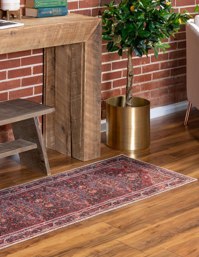 Washable Burgundy 2' 6 x 10' Timeless Runner Area Rug Easy to Clean Stain Resistant & Durable Traditional Classic Vintage Design Carpet for Sale at Rug Engine