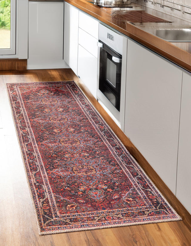 Washable Burgundy 2' x 8' Timeless Runner Area Rug Easy to Clean Stain Resistant & Durable Traditional Classic Vintage Design Carpet for Sale at Rug Engine