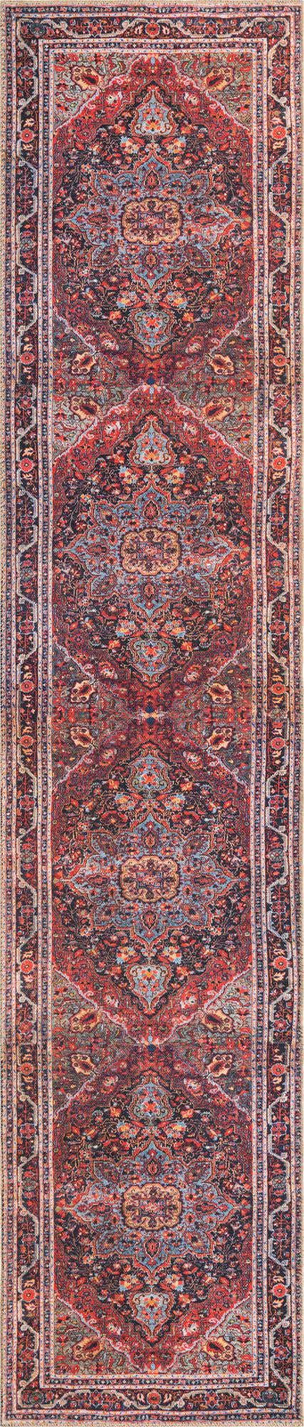 Washable Burgundy 2' 6 x 12' Timeless Runner Area Rug Easy to Clean Stain Resistant & Durable Traditional Classic Vintage Design Carpet for Sale at Rug Engine