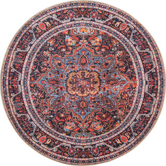 Washable Burgundy 3' 6 x 3' 6 Timeless Round Area Rug Easy to Clean Stain Resistant & Durable