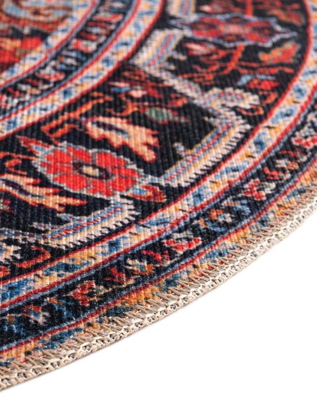 Washable Burgundy 3' 6 x 3' 6 Timeless Round Area Rug Easy to Clean Stain Resistant & Durable