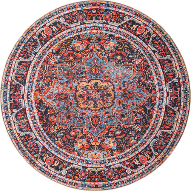 Washable Burgundy 7' 7 x 7' 7 Timeless Round Area Rug Easy to Clean Stain Resistant & Durable Traditional Classic Vintage Design Carpet for Sale at Rug Engine