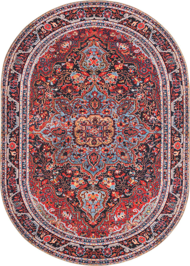Washable Burgundy 7' 6 x 10' 6 Timeless Oval Area Rug Easy to Clean Stain Resistant & Durable Traditional Classic Vintage Design Carpet for Sale at Rug Engine