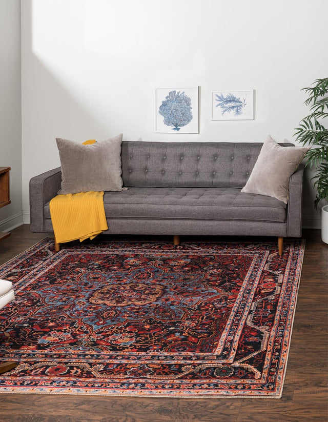 Washable Burgundy 7' 6 x 7' 6 Timeless Square Area Rug Easy to Clean Stain Resistant & Durable Traditional Classic Vintage Design Carpet for Sale at Rug Engine