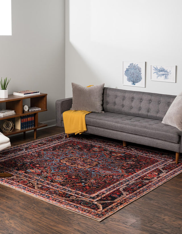 Washable Burgundy 7' 6 x 7' 6 Timeless Square Area Rug Easy to Clean Stain Resistant & Durable Traditional Classic Vintage Design Carpet for Sale at Rug Engine