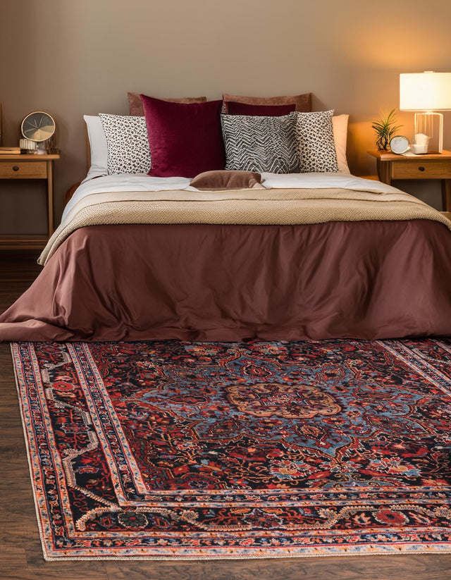 Washable Burgundy 7' 6 x 7' 6 Timeless Square Area Rug Easy to Clean Stain Resistant & Durable Traditional Classic Vintage Design Carpet for Sale at Rug Engine