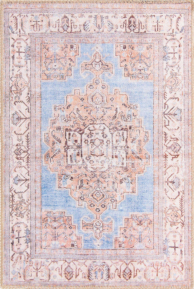 Washable Blue 2' x 3' Timeless Washable Rectangle Area Rug Easy to Clean Stain Resistant & Durable Traditional Classic Vintage Design Carpet for Sale at Rug Engine