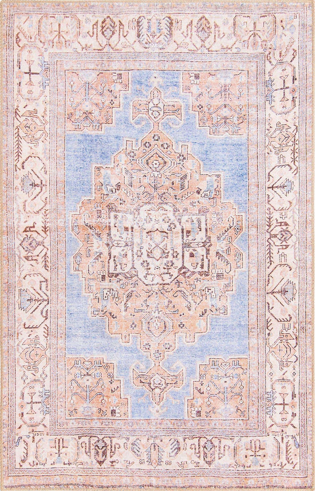 Washable Blue 3' 6 x 5' 6 Timeless Rectangle Area Rug Easy to Clean Stain Resistant & Durable Traditional Classic Vintage Design Carpet for Sale at Rug Engine